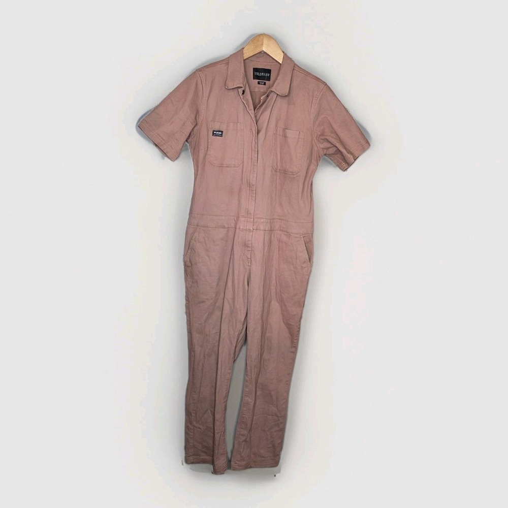 Wildfang The Essential Short Sleeve Coverall Pink Mauve Utility Jumpsuit XL